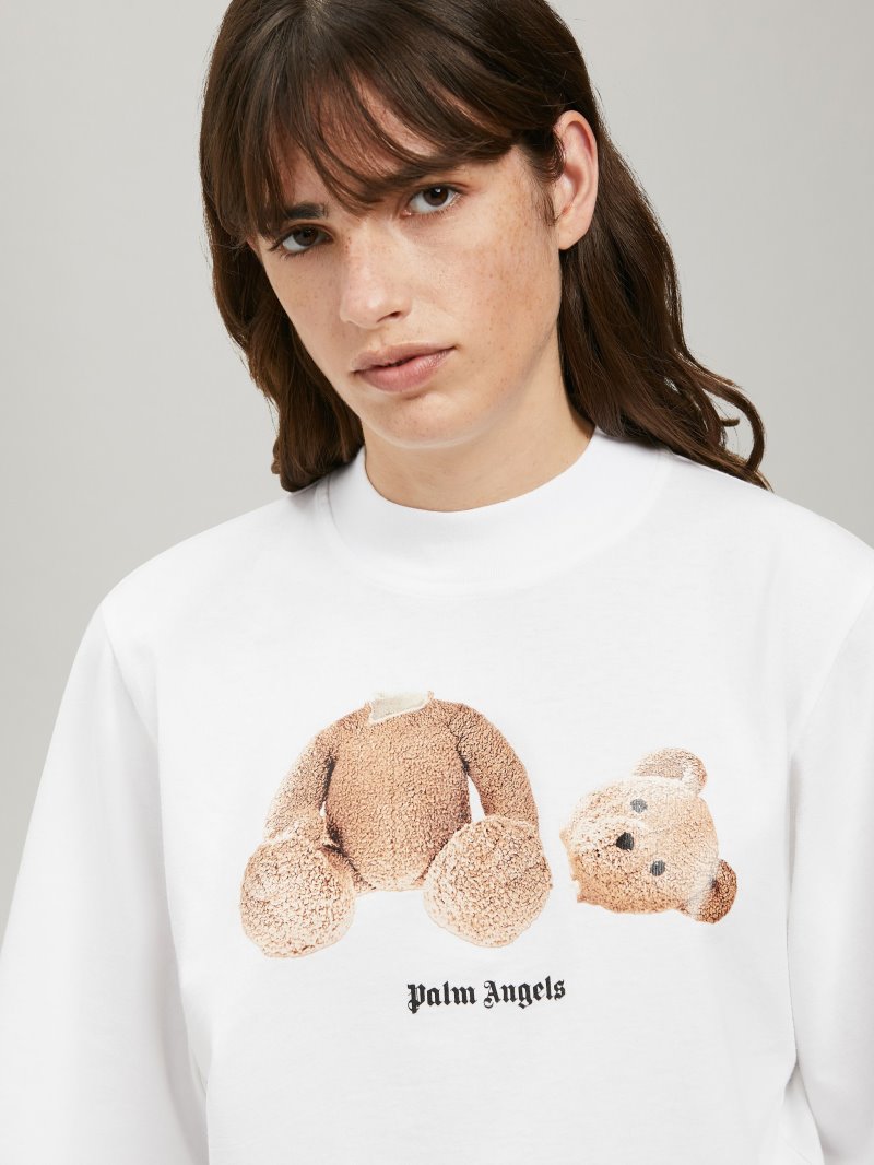 Camiseta Palm Angels Bear Cropped White T Shirt Mujer Blancas Marrones | ES-416656