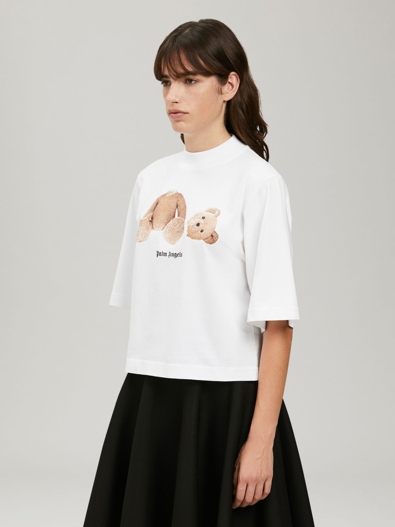 Camiseta Palm Angels Bear Cropped White T Shirt Mujer Blancas Marrones | ES-416656