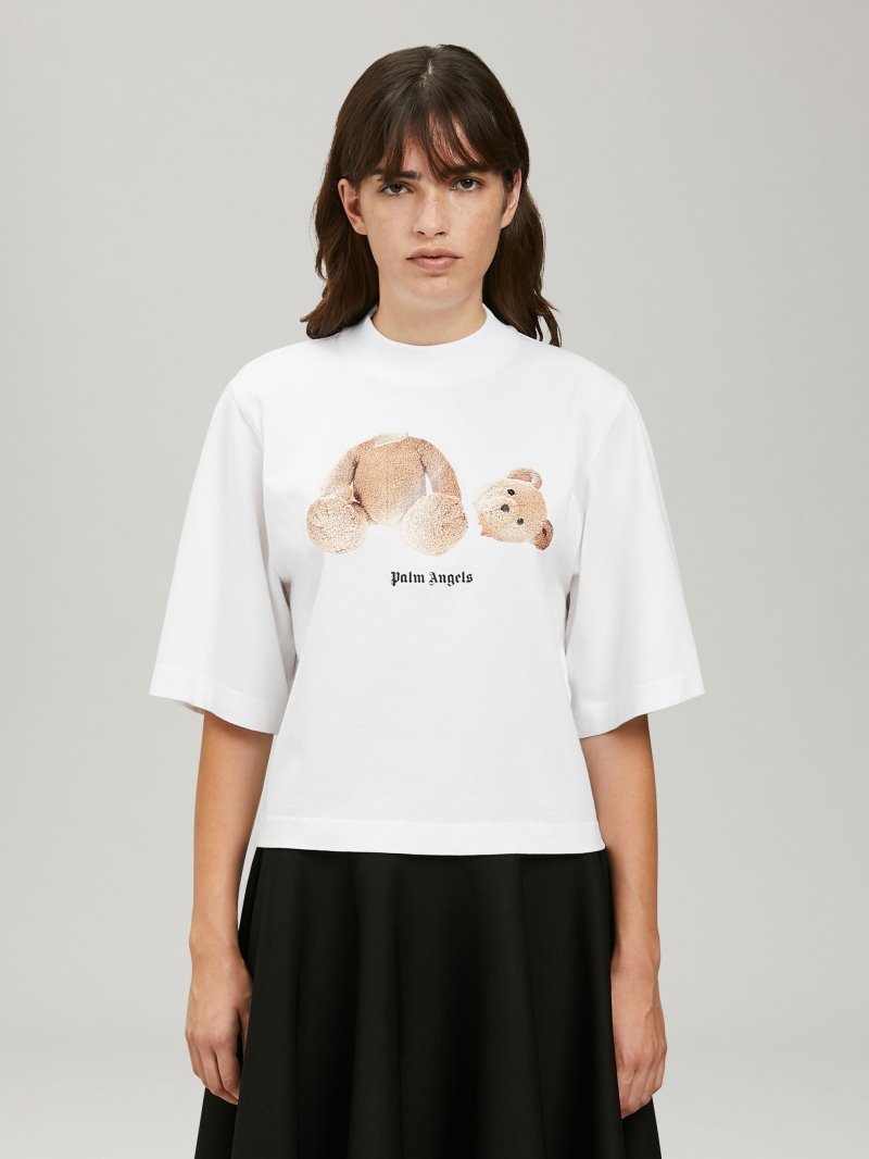 Camiseta Palm Angels Bear Cropped White T Shirt Mujer Blancas Marrones | ES-416656