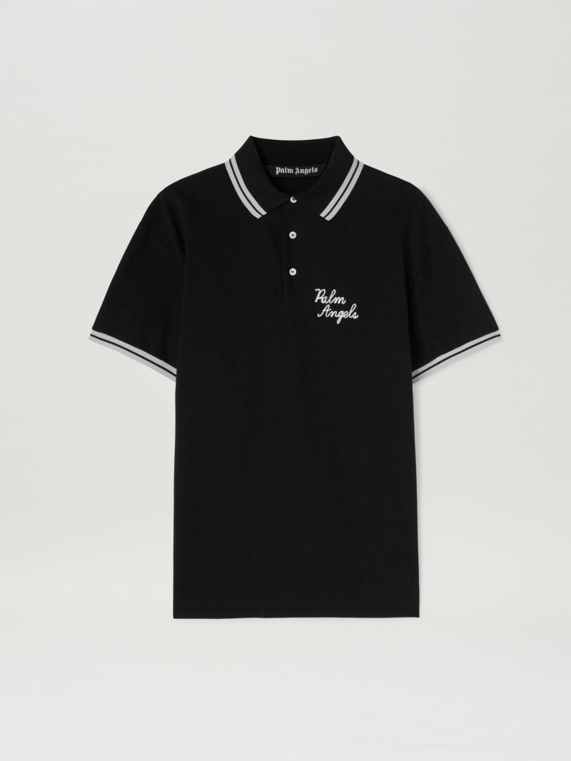 Camiseta Palm Angels Embroidered Palm Angels Polo Hombre Negras Blancas | ES-541644