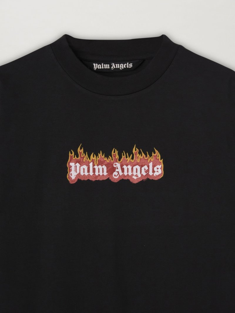 Camiseta Palm Angels Garment Dye Burning Logo Classic Tee Hombre Negras Blancas | ES-854607