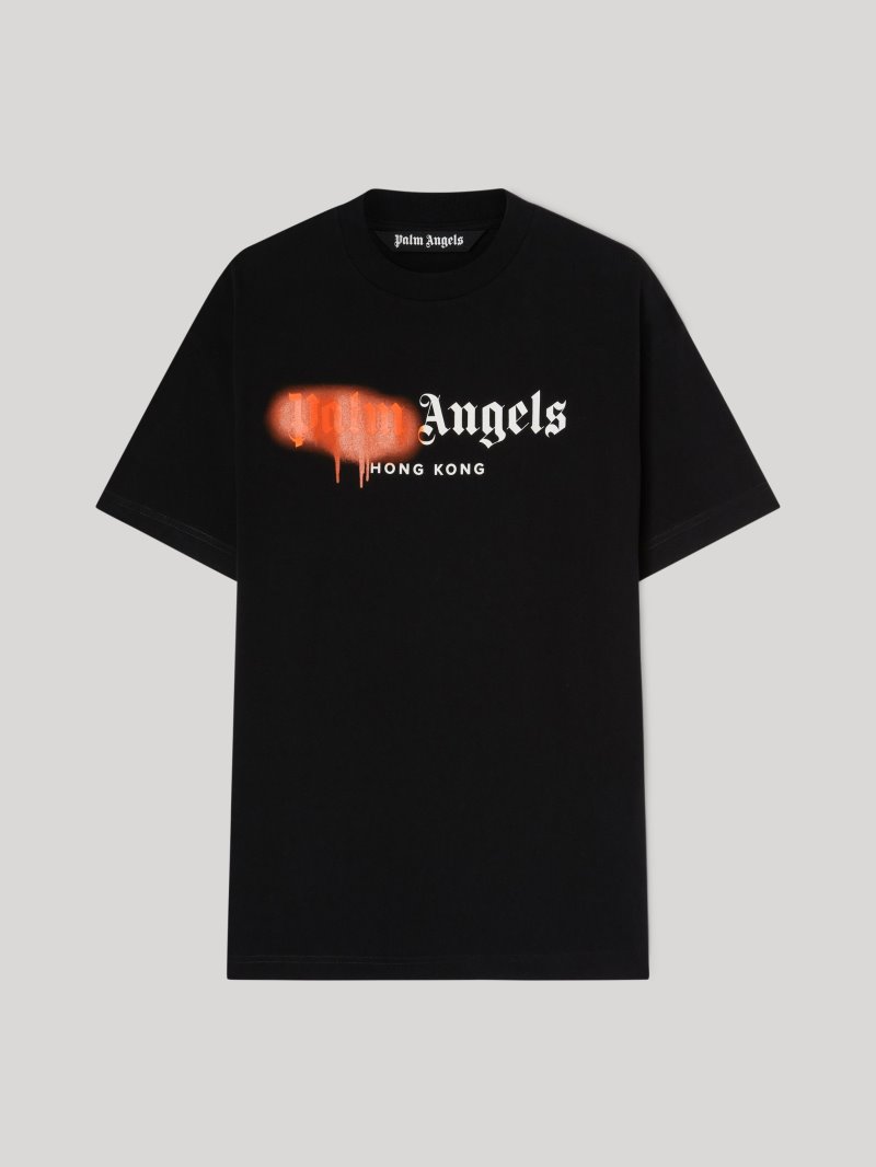 Camiseta Palm Angels Hong Kong Sprayed T Shirt Hombre Negras Naranjas | ES-176837