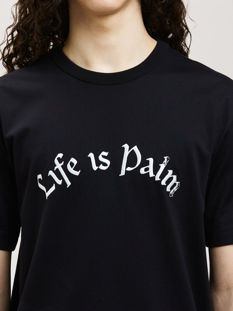 Camiseta Palm Angels Life Is Palm Fitted Tee Hombre Negras Blancas | ES-830575