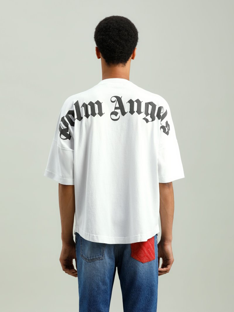 Camiseta Palm Angels Descuento Logo T Shirt Hombre Blancas Negras