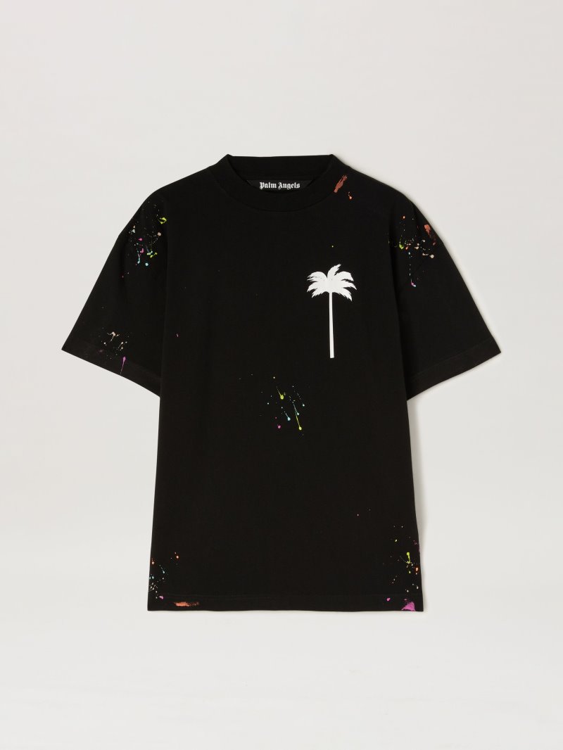 Camiseta Palm Angels Palm Tree Painted T Shirt Hombre Negras Blancas | ES-796649