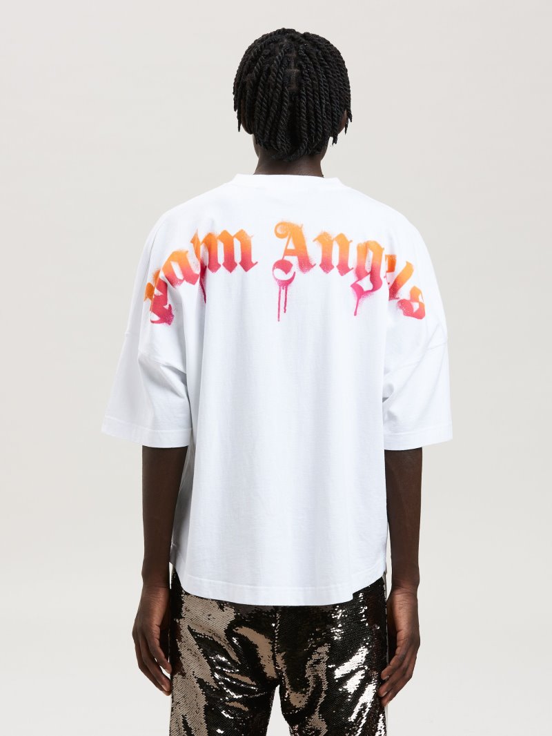 Camiseta Palm Angels Sprayed Palm Logo Over Tee Hombre Blancas Fucsia | ES-536993