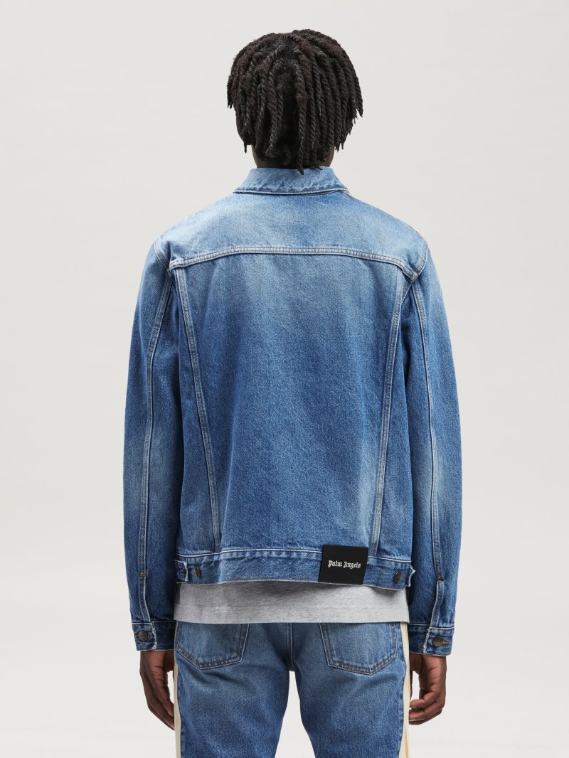 Chaquetas Palm Angels Pista Denim Jacket Hombre Azules Claro Blancas | ES-637069