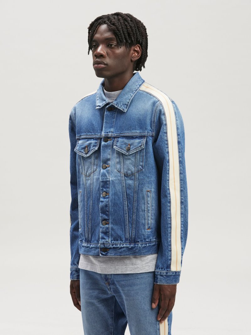 Chaquetas Palm Angels Pista Denim Jacket Hombre Azules Claro Blancas | ES-637069