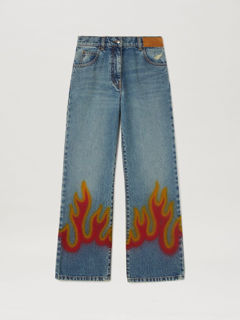 Jeans Palm Angels Burning Flared Denim Pants Mujer Azules Claro Rojas | ES-301457