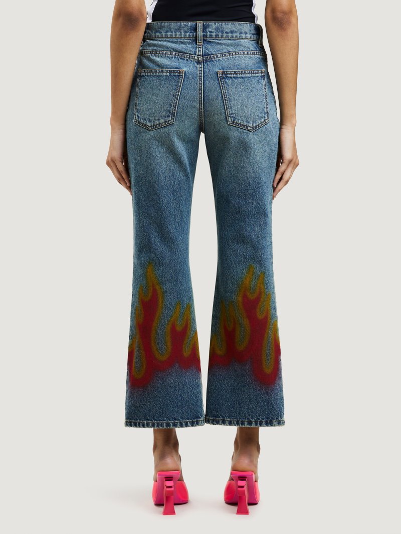 Jeans Palm Angels Burning Flared Denim Pants Mujer Azules Claro Rojas | ES-301457