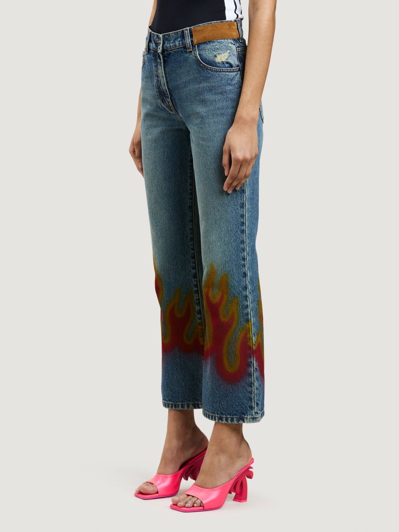 Jeans Palm Angels Burning Flared Denim Pants Mujer Azules Claro Rojas | ES-301457