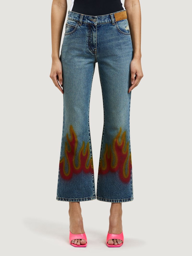 Jeans Palm Angels Burning Flared Denim Pants Mujer Azules Claro Rojas | ES-301457