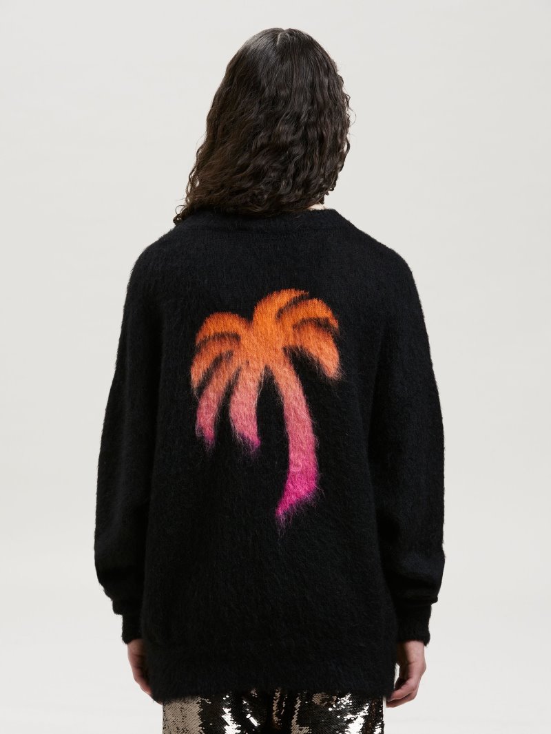 Jerséis Palm Angels Sprayed Palm Sueter Intarsia Hombre Negras Fucsia | ES-179211