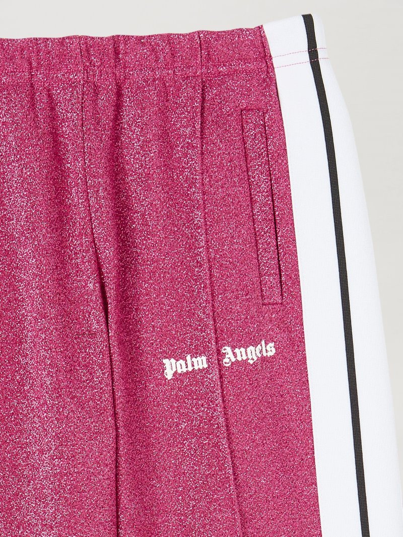 Pantalones Palm Angels Logo Lurex Pista Jogger Niños Fucsia Blancas | ES-915637