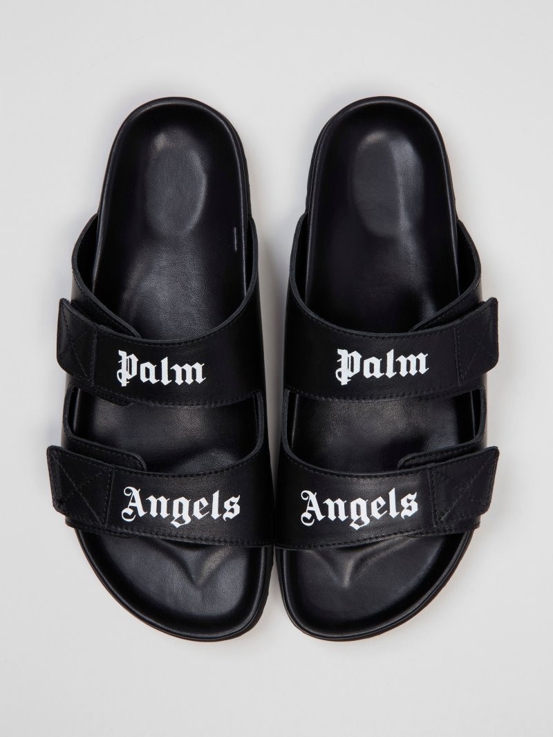 Sandalias Palm Angels Logo Sandals Hombre Negras Blancas | ES-085416