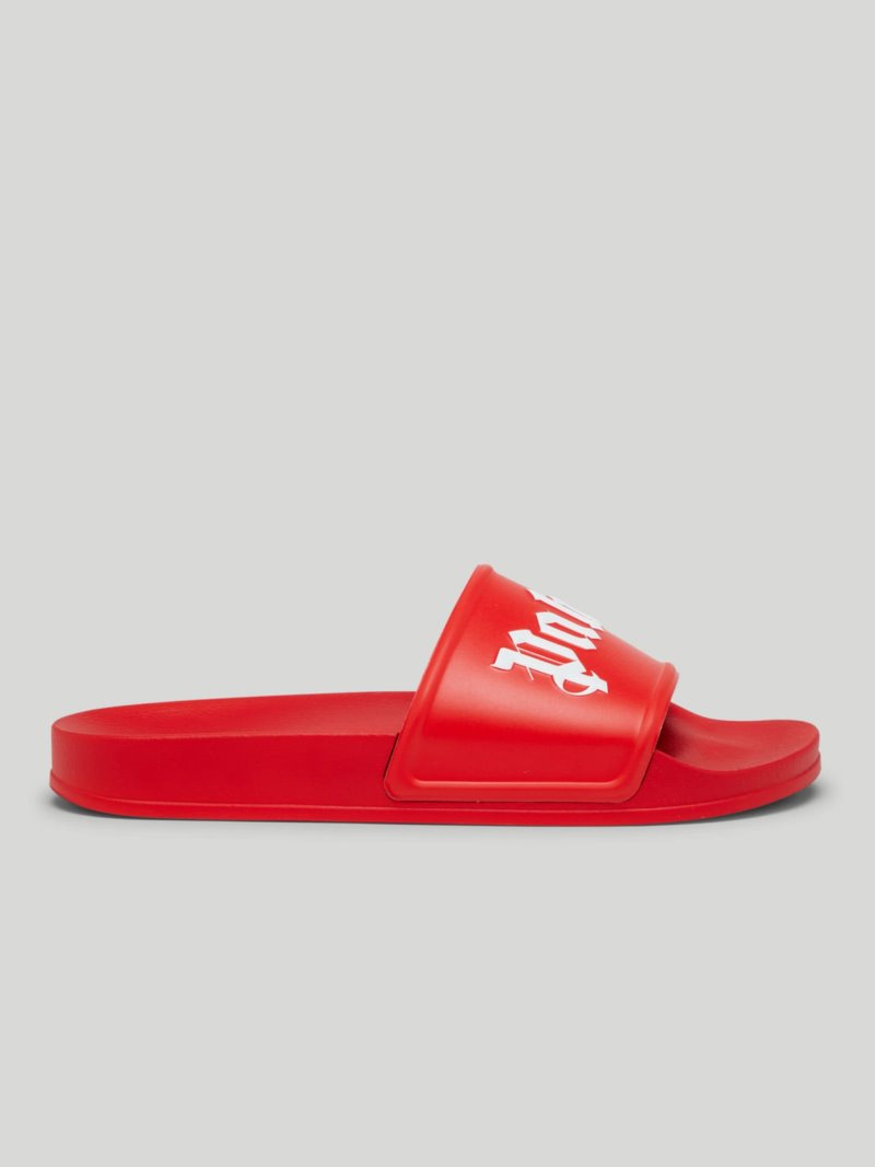 Sandalias de Diapositivas Palm Angels Pool Sliders Hombre Rojas Blancas | ES-032346