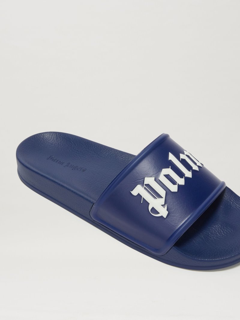 Sandalias de Diapositivas Palm Angels Pool Sliders Hombre Azules Blancas | ES-222470