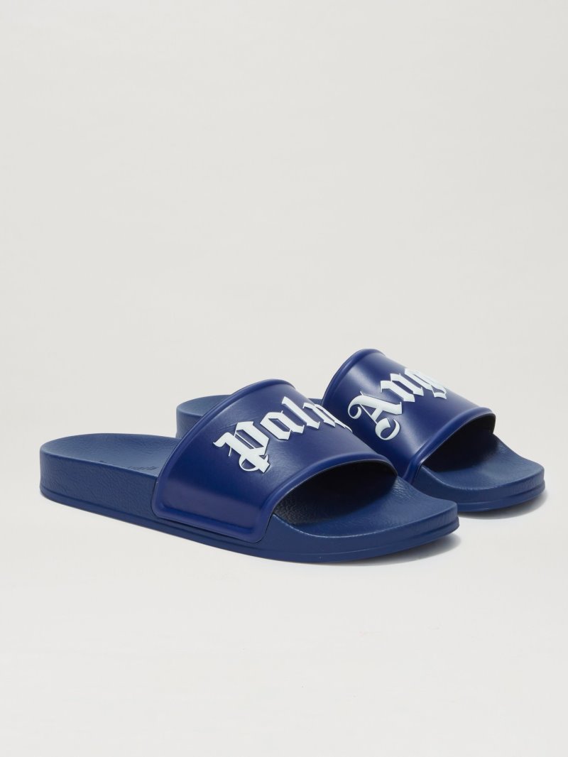 Sandalias de Diapositivas Palm Angels Pool Sliders Hombre Azules Blancas | ES-222470