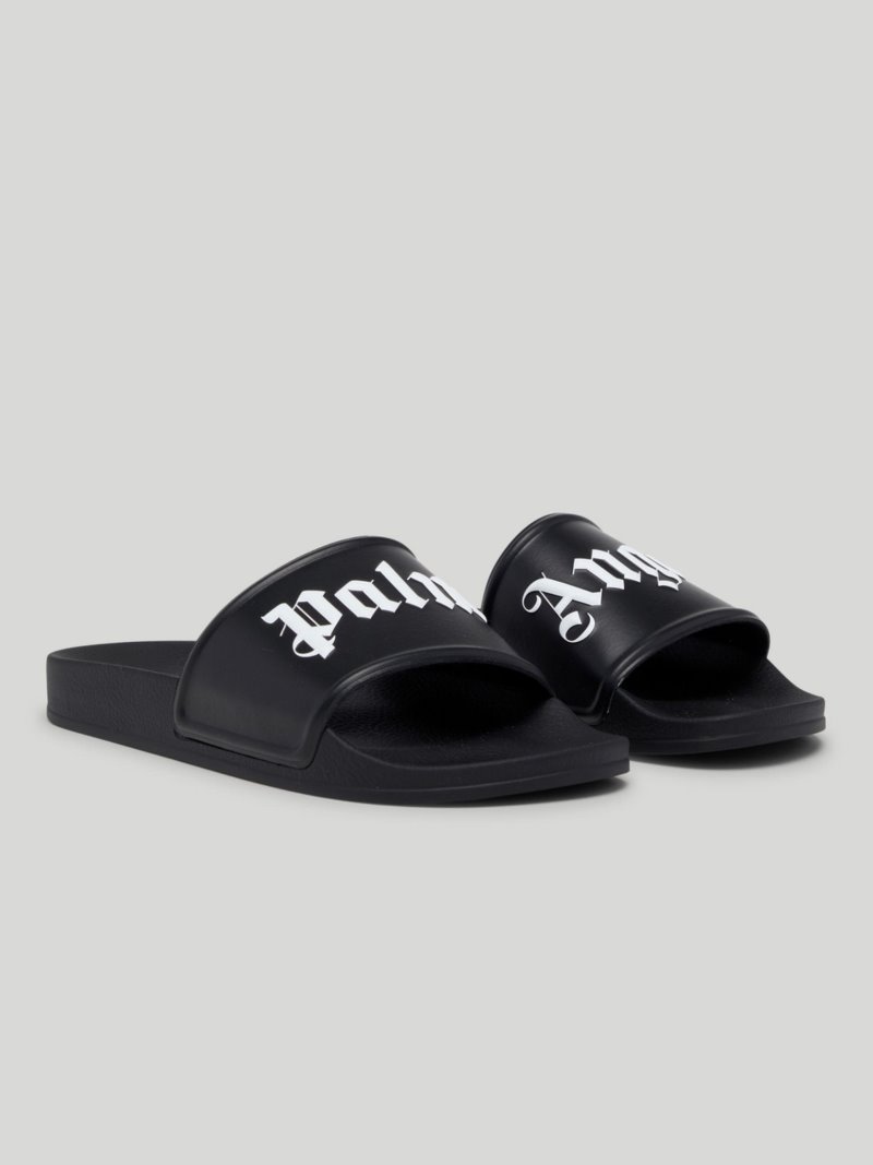 Sandalias de Diapositivas Palm Angels Pool Sliders Mujer Negras Blancas | ES-279701