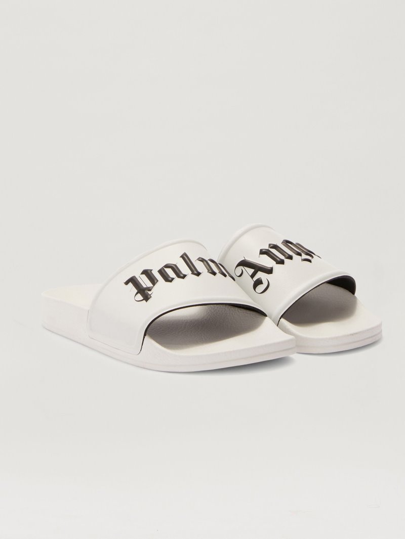 Sandalias de Diapositivas Palm Angels Pool Sliders Mujer Blancas Negras | ES-728886