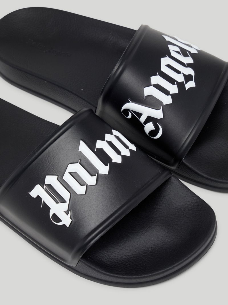 Sandalias de Diapositivas Palm Angels Pool Sliders Hombre Negras Blancas | ES-816846