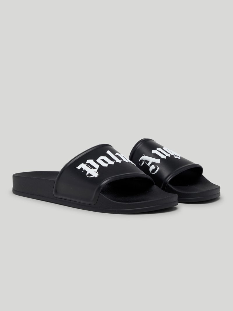 Sandalias de Diapositivas Palm Angels Pool Sliders Hombre Negras Blancas | ES-816846