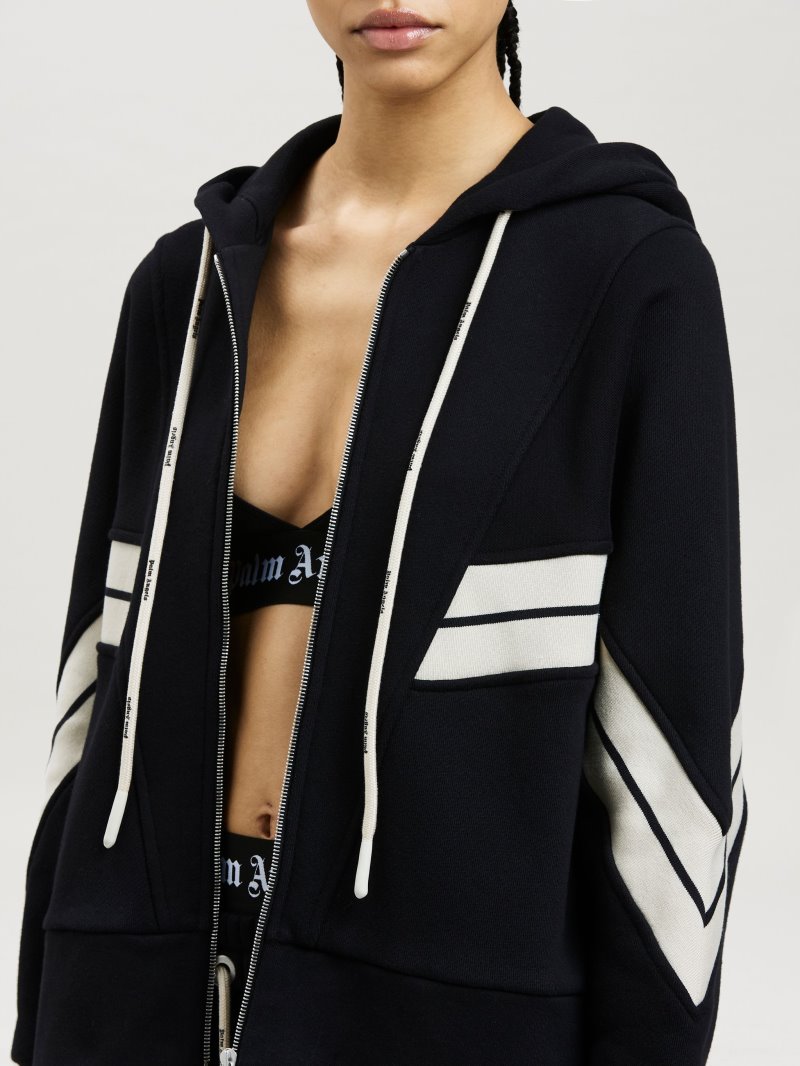 Sudadera Con Capucha Palm Angels Pista Rib Zipped Hoodie Mujer Negras | ES-199597