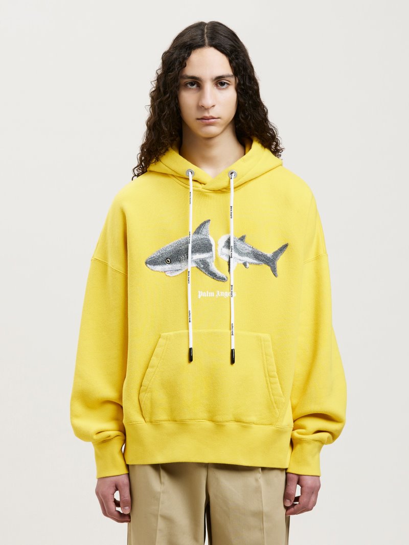 Sudadera Con Capucha Palm Angels Shark Hoodie Hombre Amarillo Gris | ES-566779