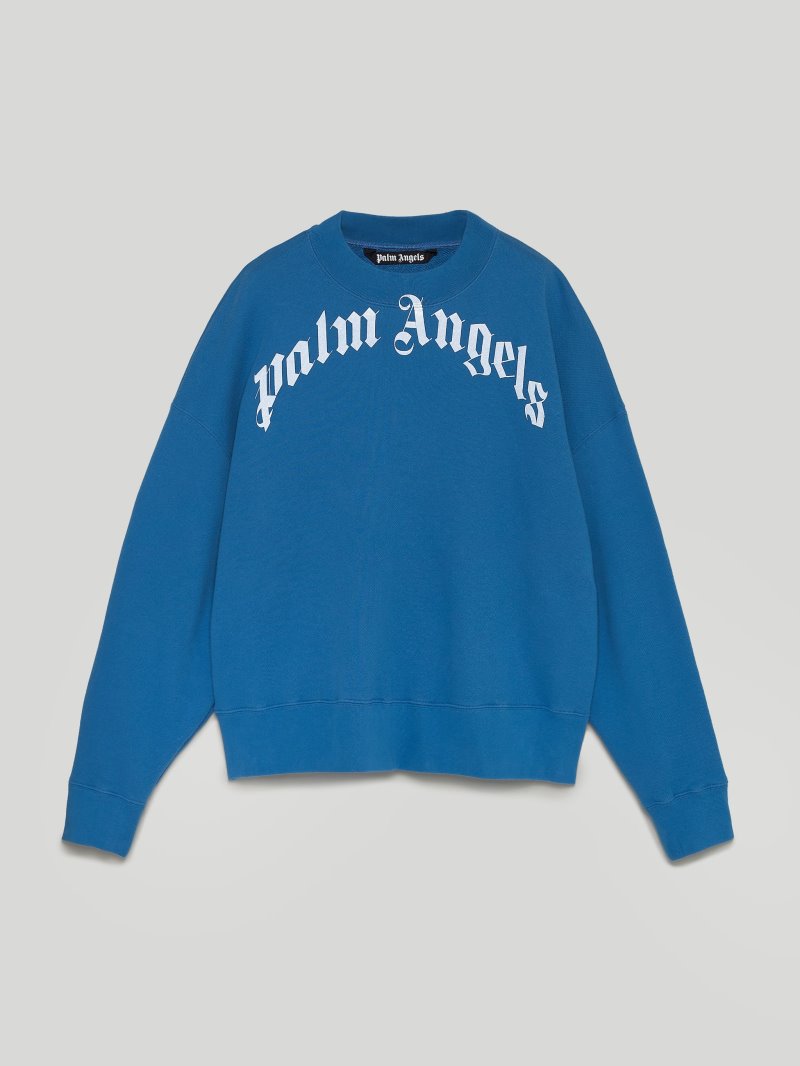 Sudaderas Palm Angels Curved Logo Sweatshirt Hombre Azules Blancas | ES-187464