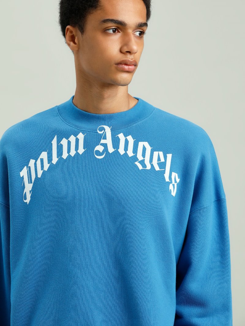 Sudaderas Palm Angels Curved Logo Sweatshirt Hombre Azules Blancas | ES-187464