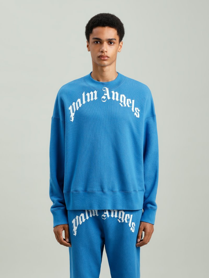 Sudaderas Palm Angels Curved Logo Sweatshirt Hombre Azules Blancas | ES-187464