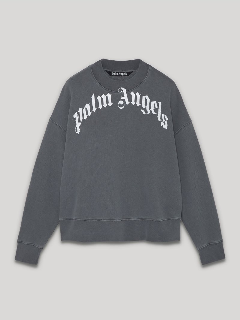 Sudaderas Palm Angels Curved Logo Sweatshirt Hombre Negras Blancas | ES-239026