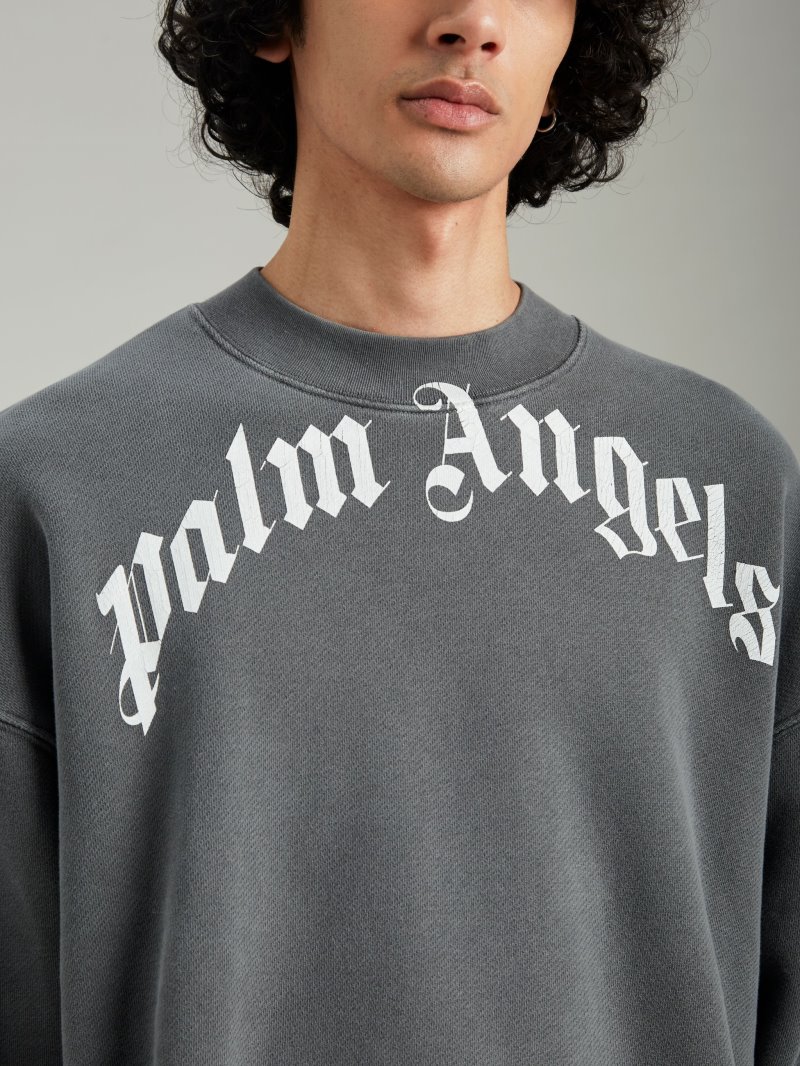 Sudaderas Palm Angels Curved Logo Sweatshirt Hombre Negras Blancas | ES-239026