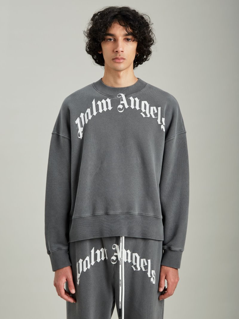 Sudaderas Palm Angels Curved Logo Sweatshirt Hombre Negras Blancas | ES-239026