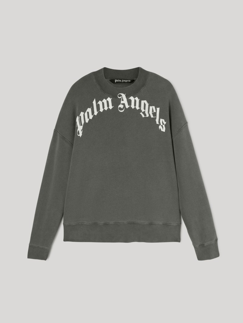 Sudaderas Palm Angels Curved Logo Sweatshirt Hombre Negras Blancas | ES-239541