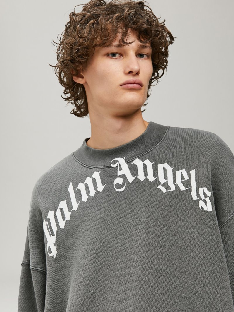 Sudaderas Palm Angels Curved Logo Sweatshirt Hombre Negras Blancas | ES-239541