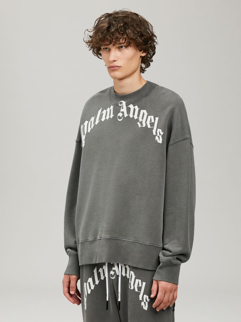 Sudaderas Palm Angels Curved Logo Sweatshirt Hombre Negras Blancas | ES-239541