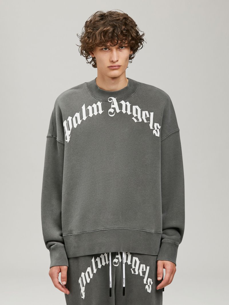 Sudaderas Palm Angels Curved Logo Sweatshirt Hombre Negras Blancas | ES-239541