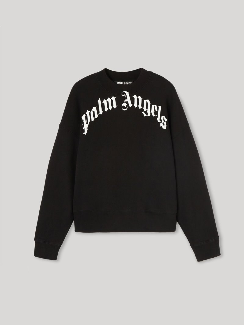 Sudaderas Palm Angels Curved Logo Sweatshirt Hombre Negras Blancas | ES-760309