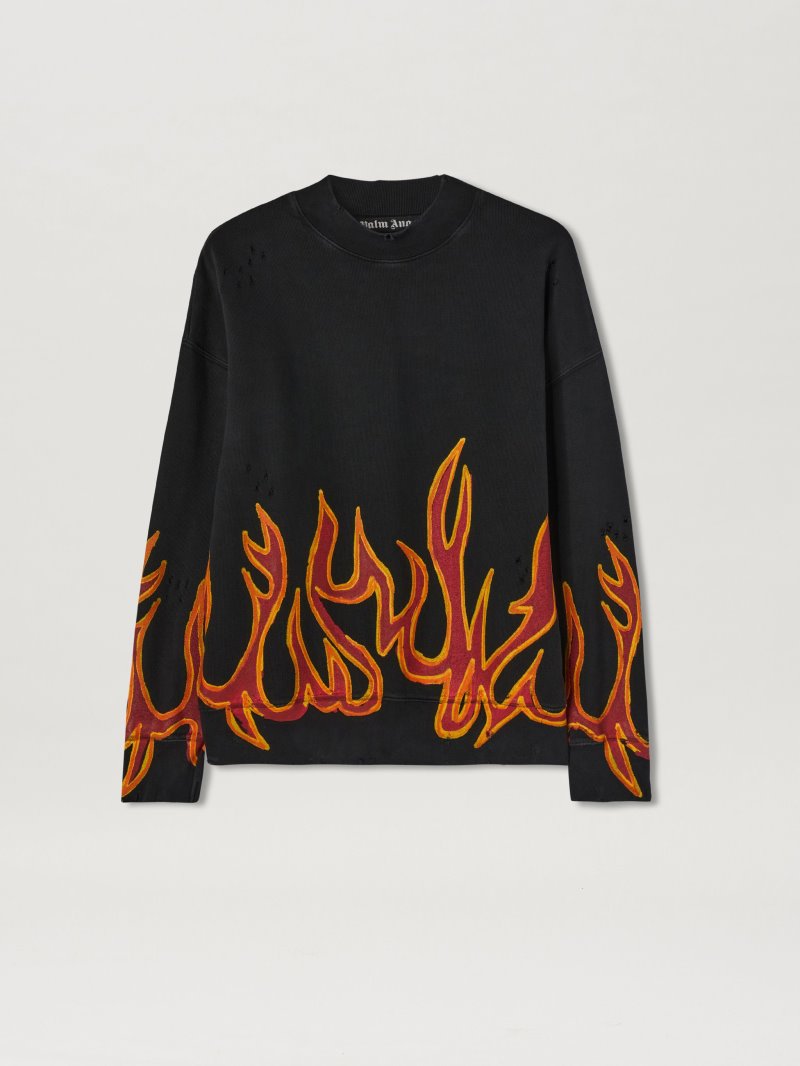 Sudaderas Palm Angels Garment Dye Graffiti Flames Sweatshirt Hombre Negras Rojas | ES-765124