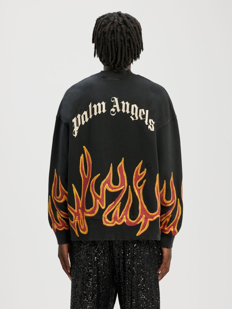 Sudaderas Palm Angels Garment Dye Graffiti Flames Sweatshirt Hombre Negras Rojas | ES-765124