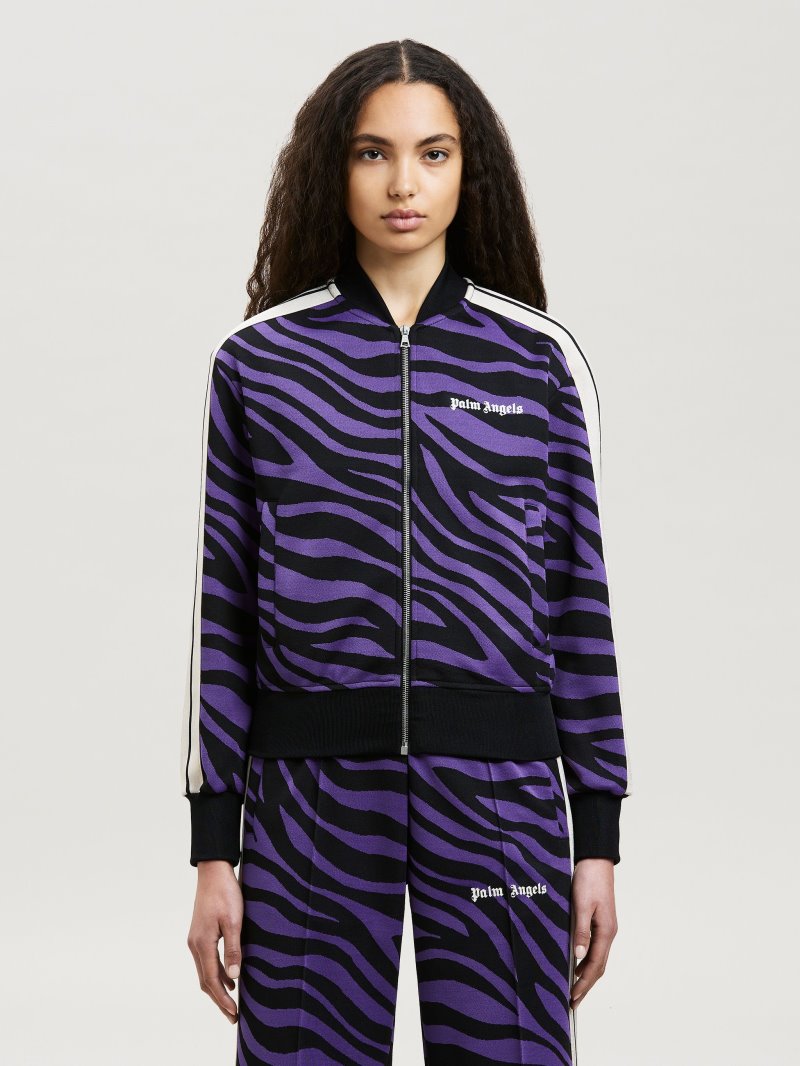 Sudaderas Palm Angels Jacquard Zebra Bomber Mujer Moradas Negras | ES-278885