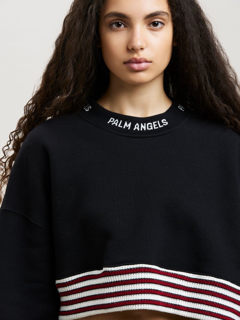 Sudaderas Palm Angels Logo Rib Cropped Sweatshirt Mujer Negras Blancas | ES-580617