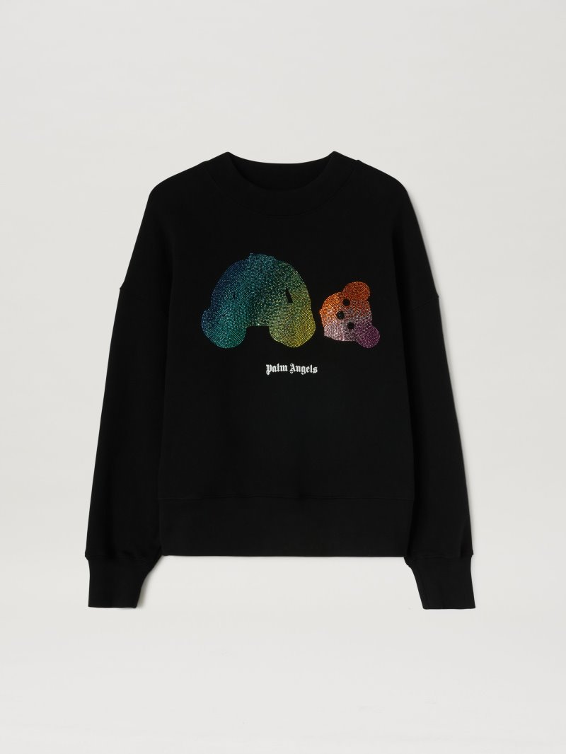 Sudaderas Palm Angels Rainbow Rhinestones Bear Sweatshirt Mujer Negras Multicolor | ES-501418