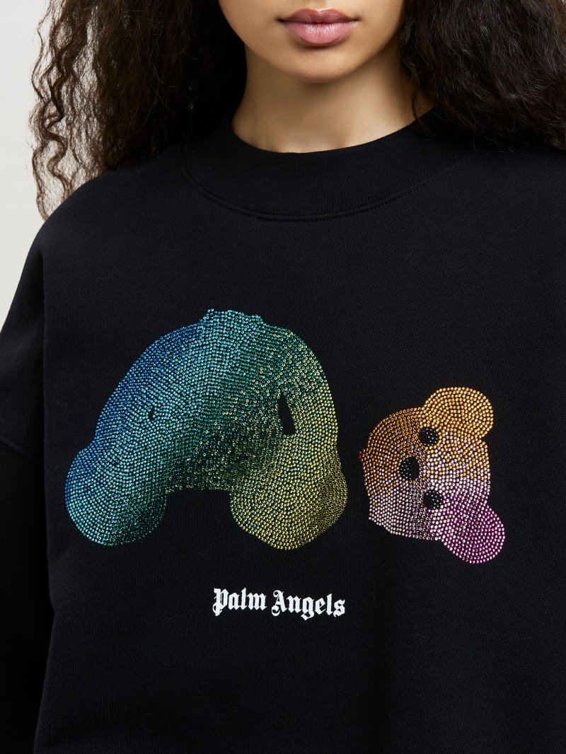 Sudaderas Palm Angels Rainbow Rhinestones Bear Sweatshirt Mujer Negras Multicolor | ES-501418