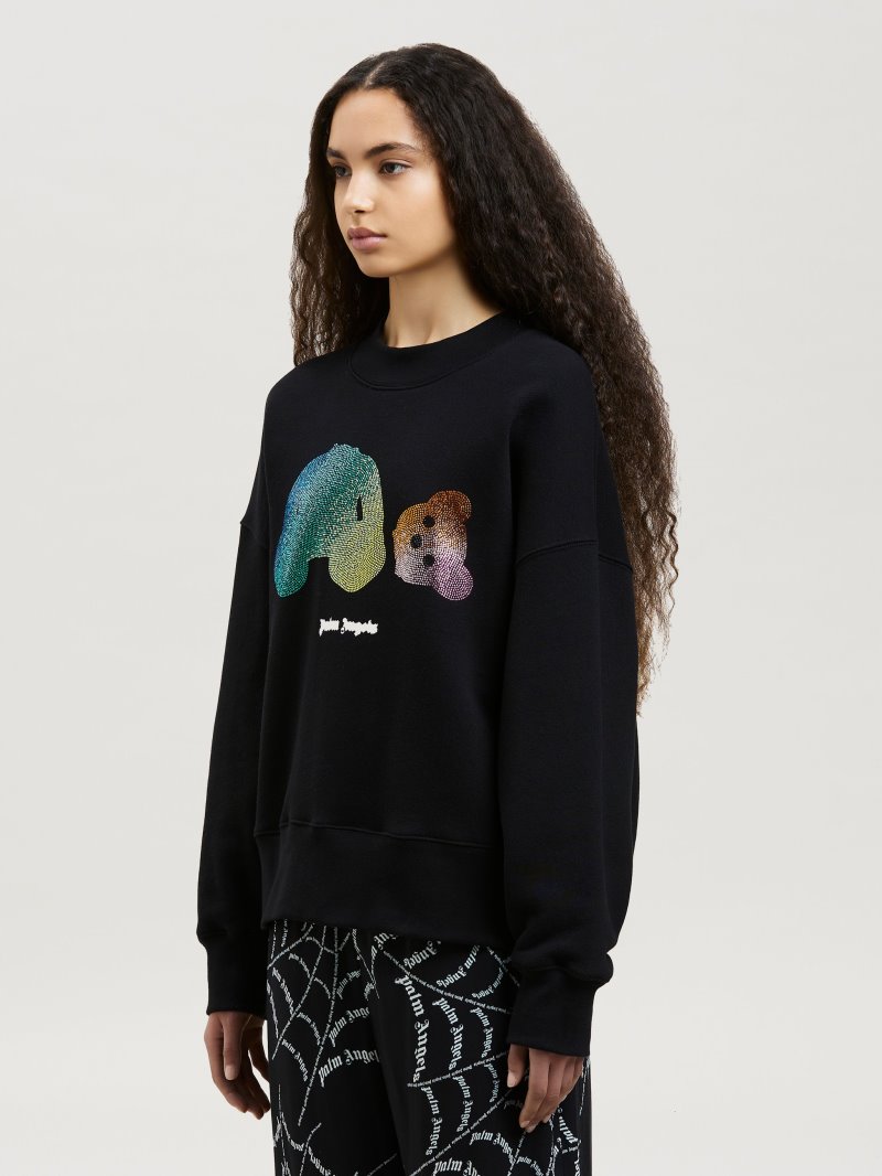 Sudaderas Palm Angels Rainbow Rhinestones Bear Sweatshirt Mujer Negras Multicolor | ES-501418