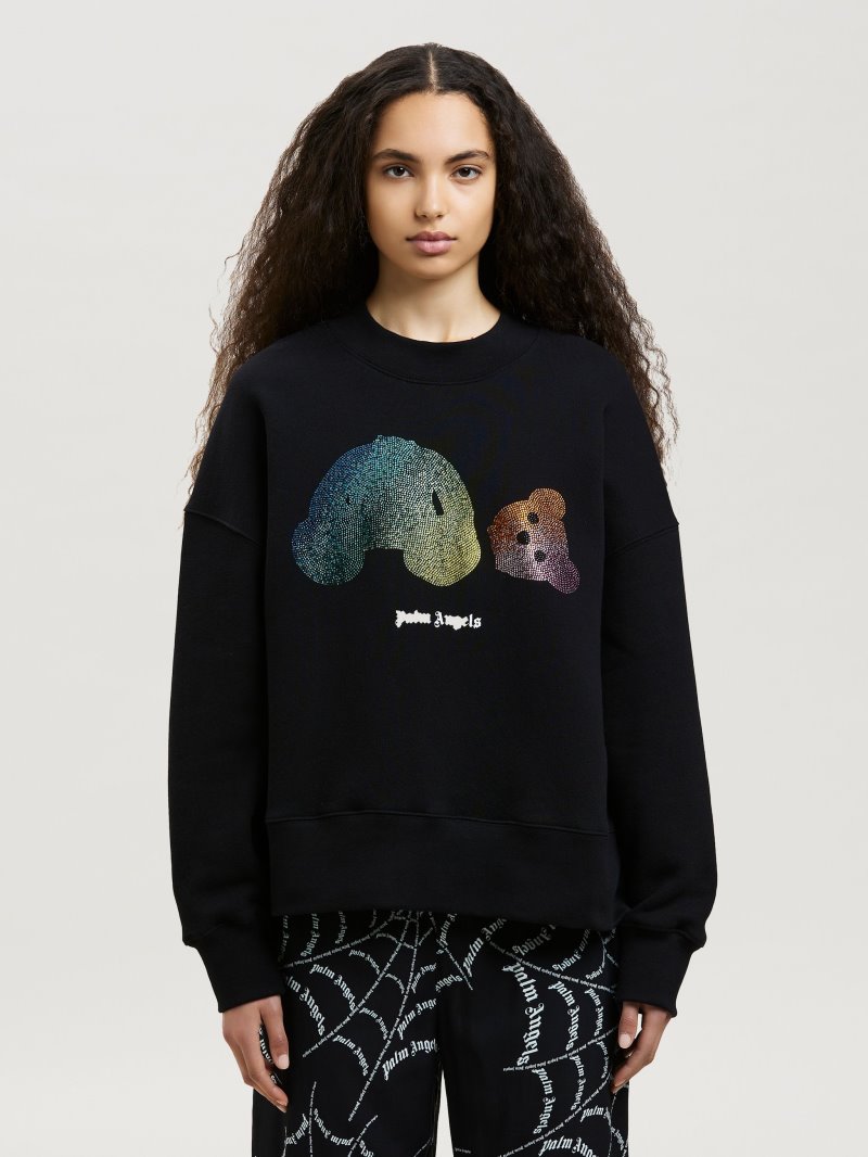 Sudaderas Palm Angels Rainbow Rhinestones Bear Sweatshirt Mujer Negras Multicolor | ES-501418