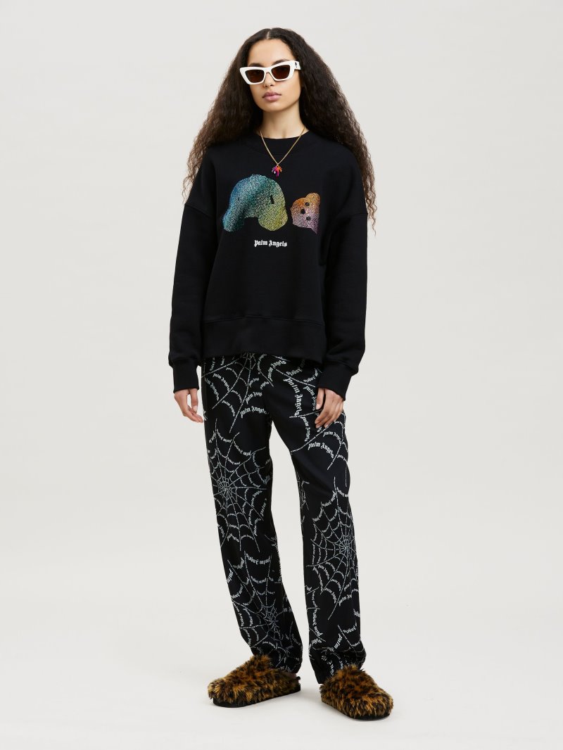 Sudaderas Palm Angels Rainbow Rhinestones Bear Sweatshirt Mujer Negras Multicolor | ES-501418