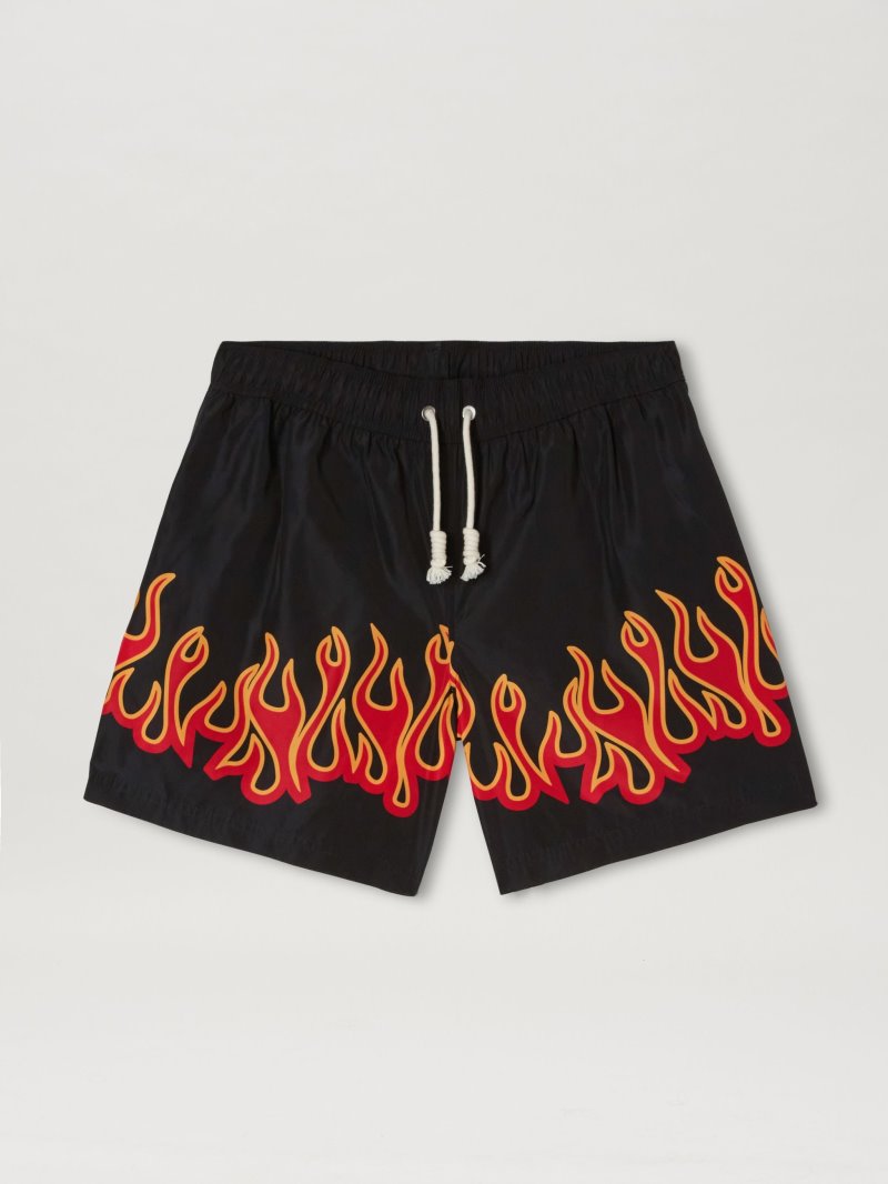 Swim Shorts Palm Angels Burning Flames Print Swimshort Hombre Negras Rojas | ES-211422