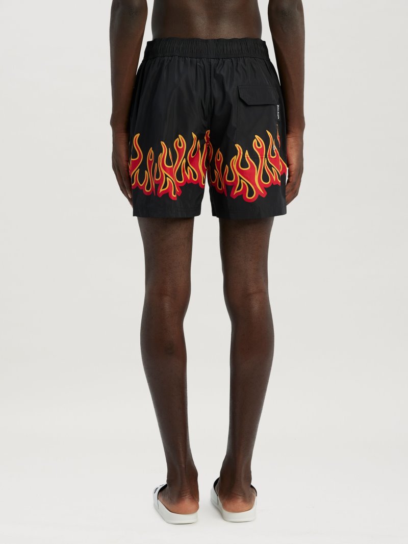 Swim Shorts Palm Angels Burning Flames Print Swimshort Hombre Negras Rojas | ES-211422